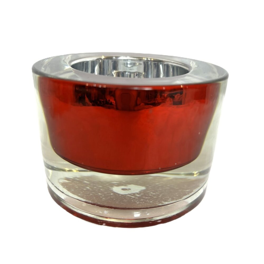* Colonial Candle Votive Holder Red and Clear Glass